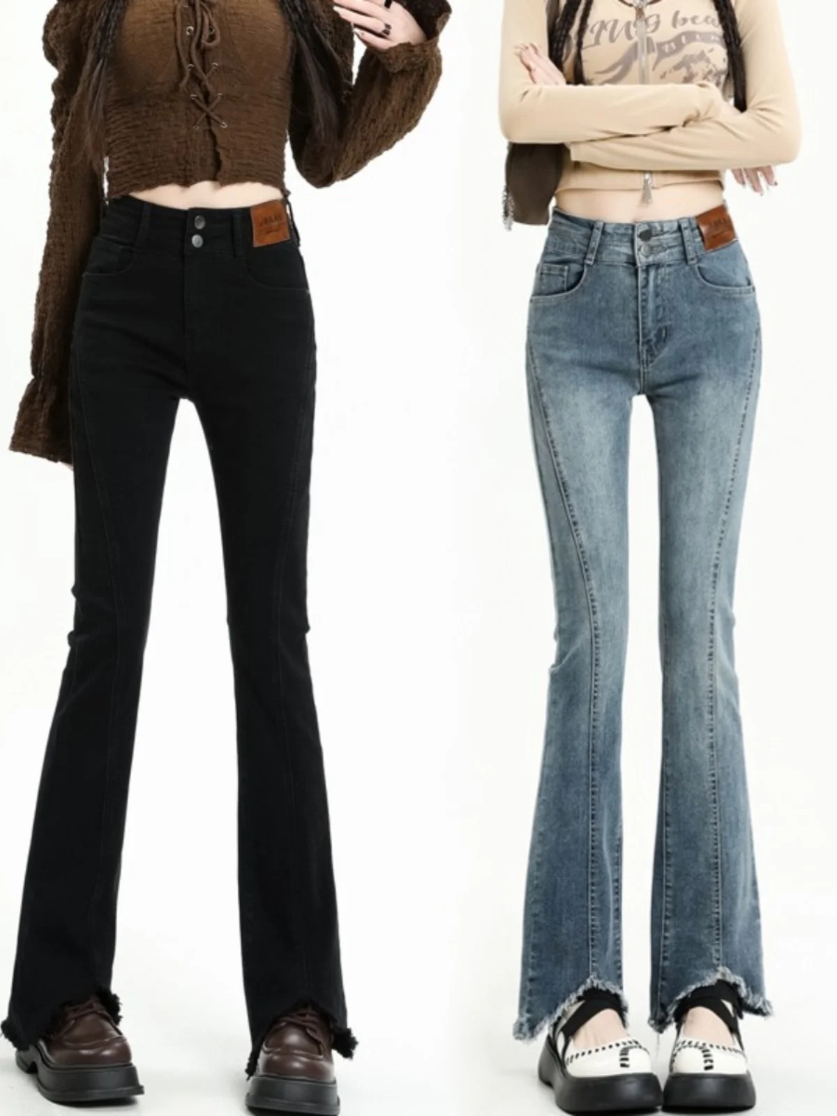 

Slim Fit Retro Denim Jeans Women's plus Size Spring Autumn New Sle Elastic Bell Bot High Waist Long Pants