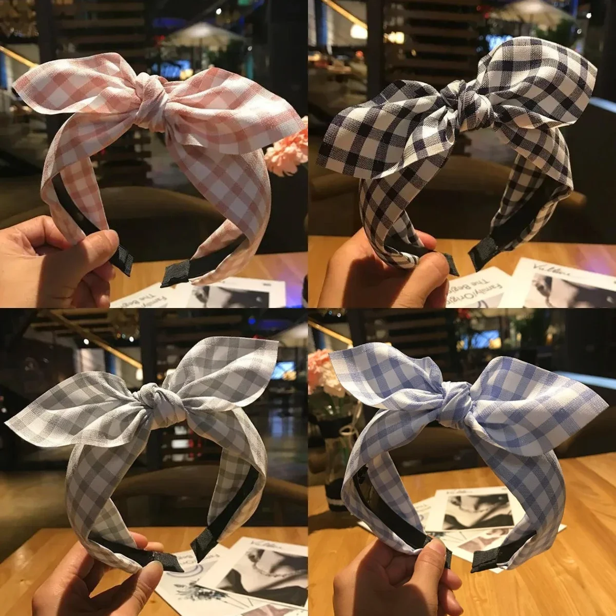 

Chequer Bunny Ears Bowknot Hairband Sweet Hair Hoop Hair Accessories for Women Girls Ladies Rabbit Ears Plaid Knot Wide Headband