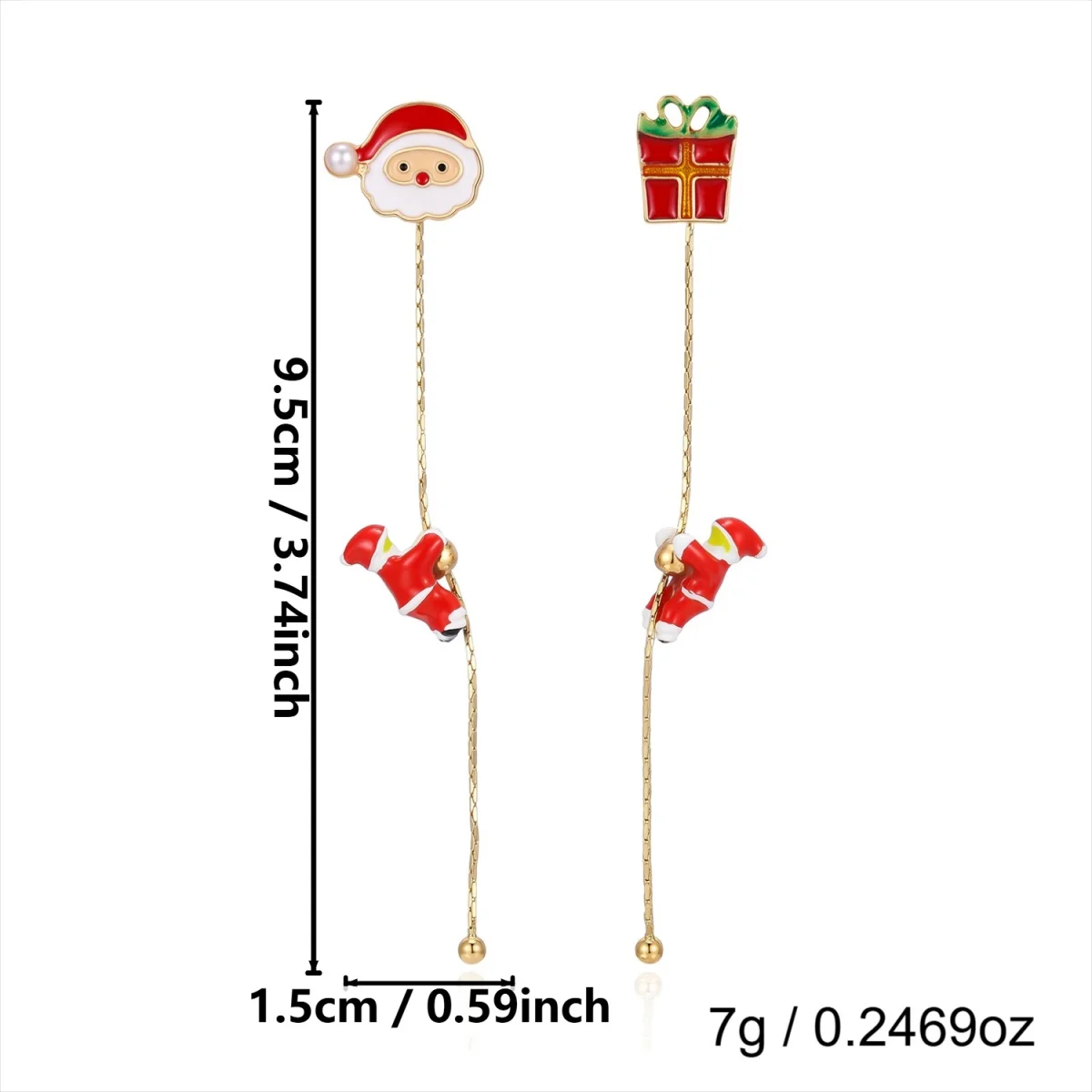 Weihnachts-Kletter-Set: Weihnachtsmann-Mütze, Handschuhe, Quasten-Ohrringe für Damen, asymmetrische Weihnachtsbaum- und Schneemann-Ohrringe, Schmuck. – Detail 6