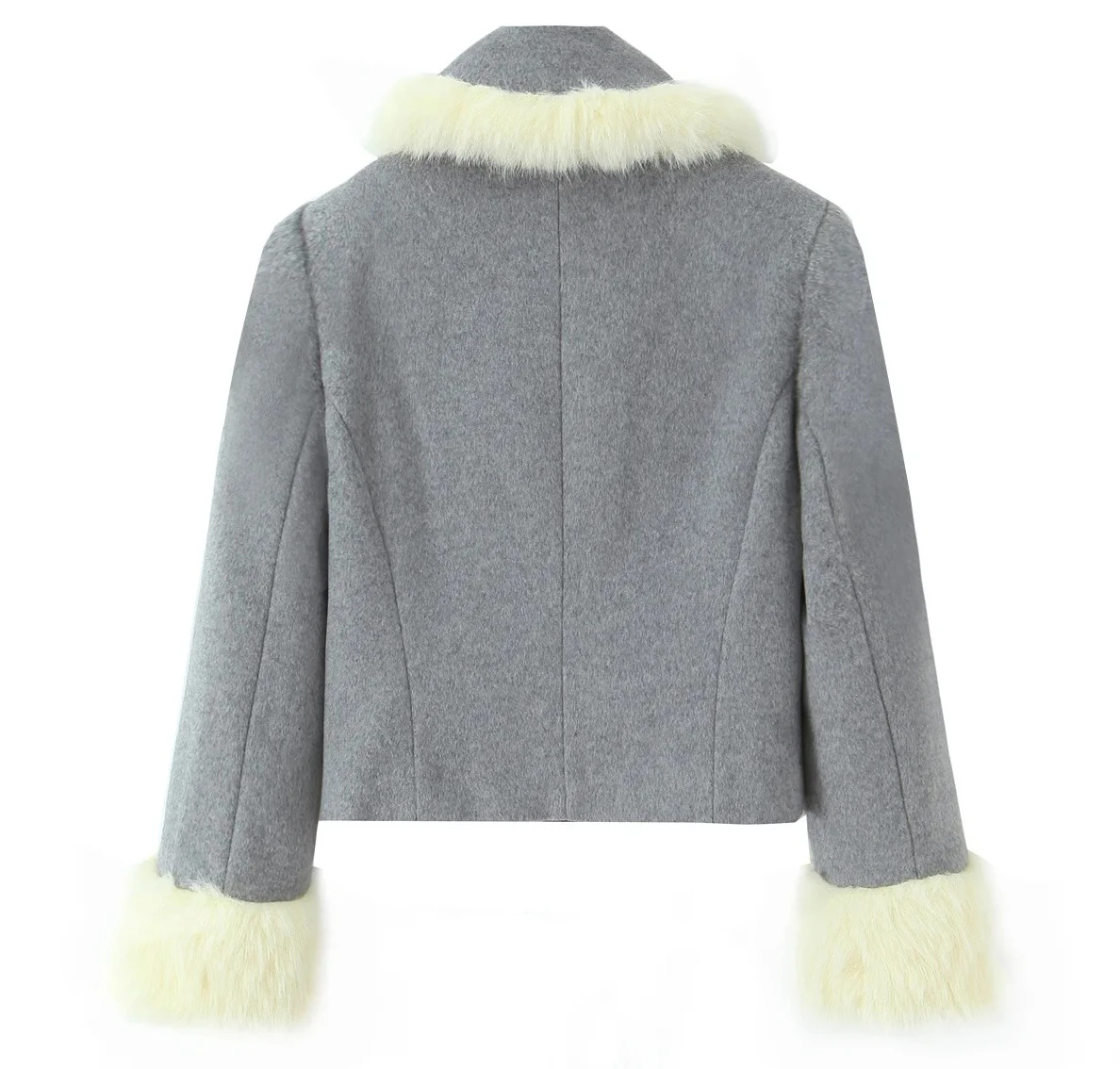 Veste courte à manches longues pour femme, garniture en fourrure, simple boutonnage, manteau d'automne et d'hiver, vêtements d'extérieur