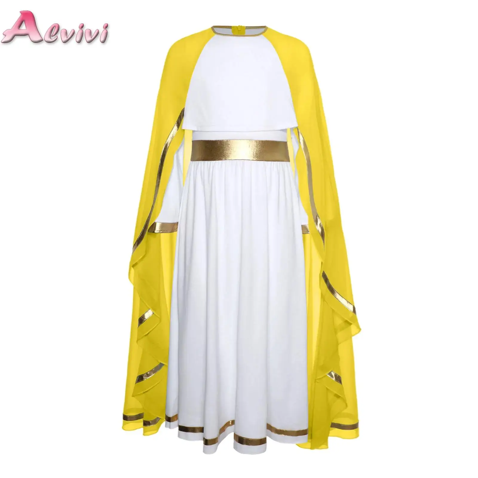 أطفال بنات مريم العذراء ازياء اليونانية القديمة روما مصر اغريقي توغا تأثيري ملابس طويلة الأكمام تول شال فستان روما فلوي