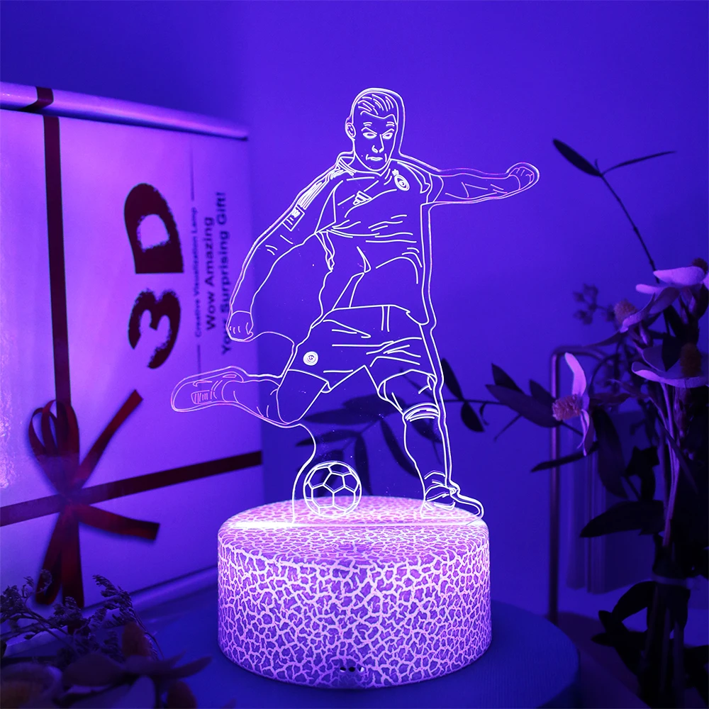 3D Illusion Table Lamp Football Player Kicking Pose Lights 16 Color Dimmable Remote  Night Light For Creative Home Decor