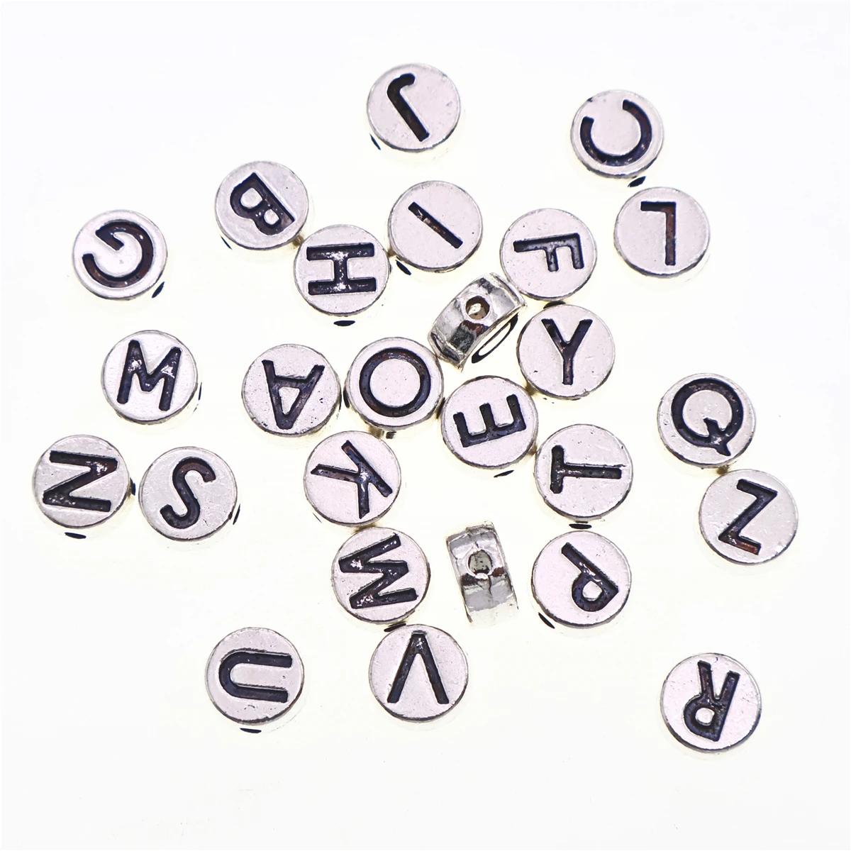 10/26pcs Antique silver 8*4mm A-Z Fashions Metal Zinc Alloy Letter Loose Beads for Bracelet DIY Craft Jewelry Making Accessories
