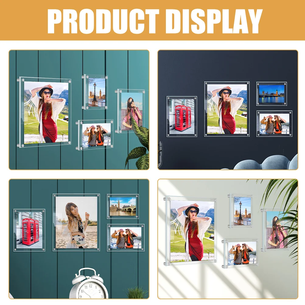 

1 set 1 Set Of Acrylic Photo Frame Clear Xl Modern Frameless Display For Home Decor Diy Picture Arrangement Wall Art Party Decor