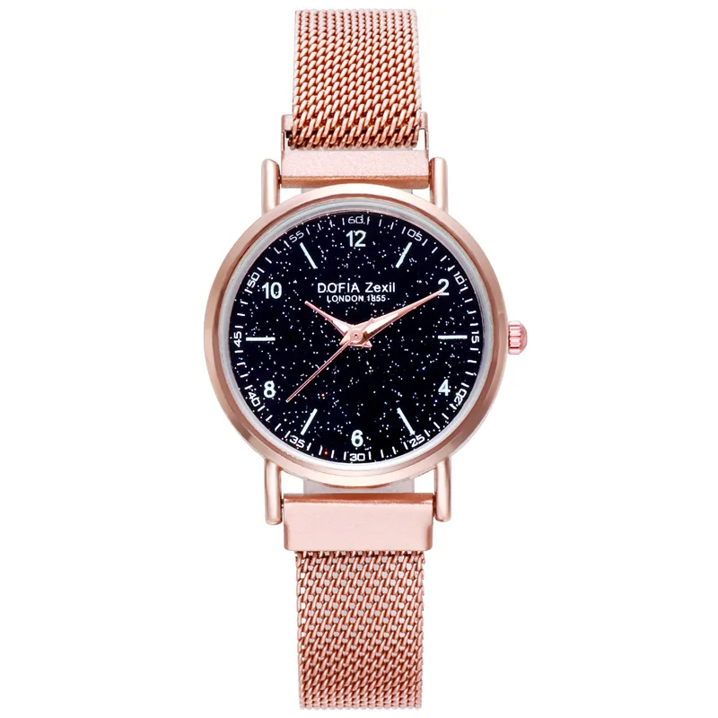 Starry Sky Women Quartz Watch Rose Gold Mesh Strap Ladies Luxury Dress Wristwatch Star Dial Reloj Mujer Relojes Para Mujer