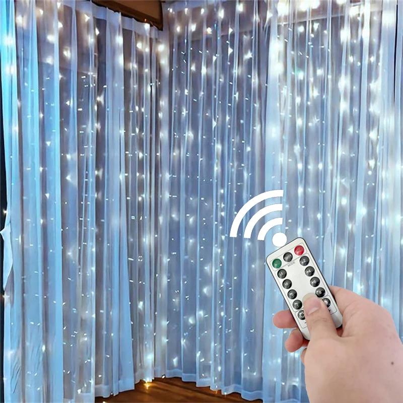 2024 Christmas Home Bedroom Decorations USB Curtain LED String Lights Remote Control New Year 2025 Xmas Party Decor Noel Navidad