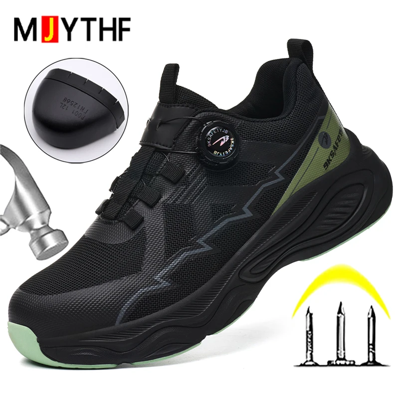 Rotating Button Steel Toe Shoes Safety Boots Men Anti-Smash Anti Puncture Work Sneakers Lightweight Protection Shoes Work Boots