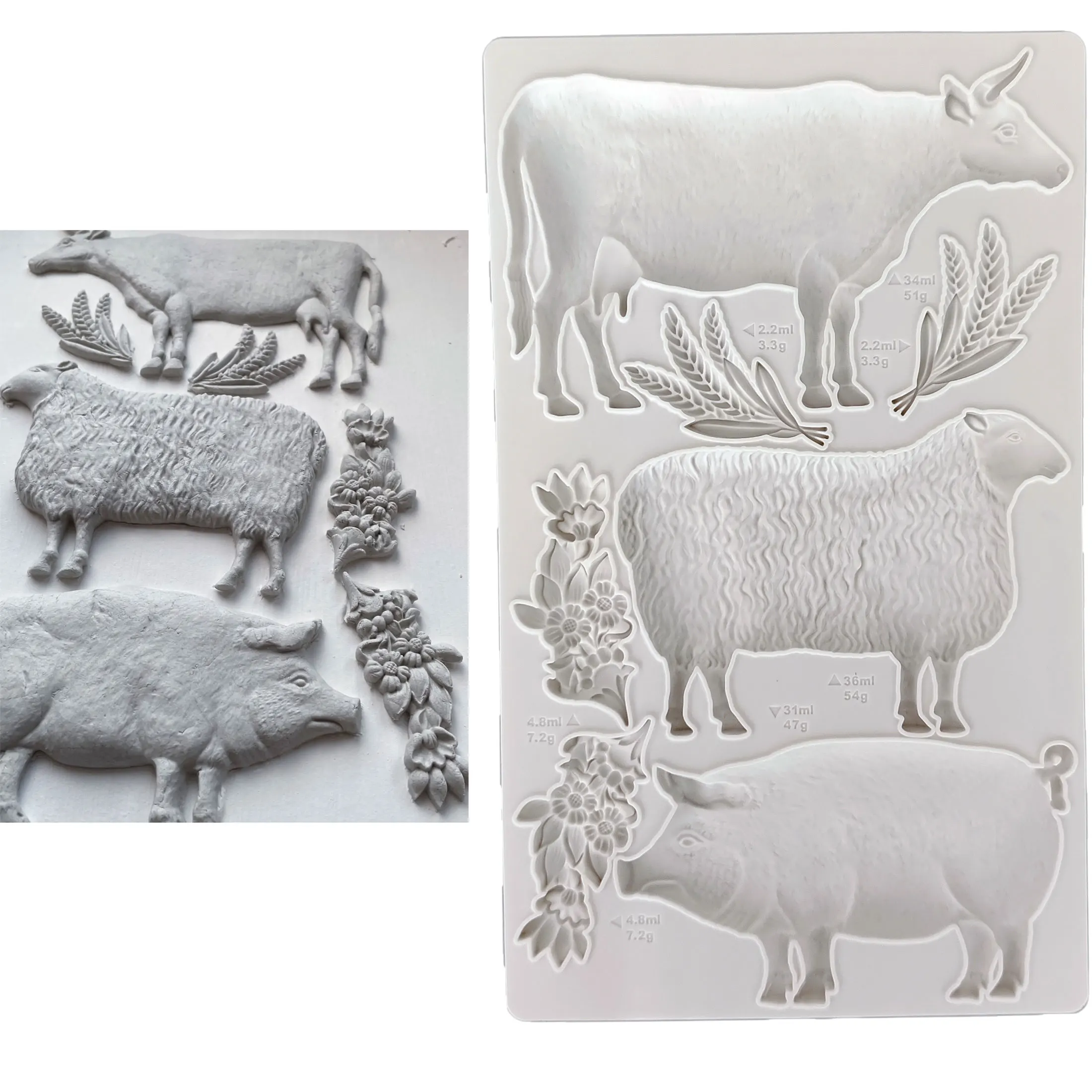 Farm Animals Sheep, Pigs, Cows Silicone Mould Fondant Cake Tool Gumpaste Mould, Sugarcraft, Chocolate Forms,Kitchen Accessories