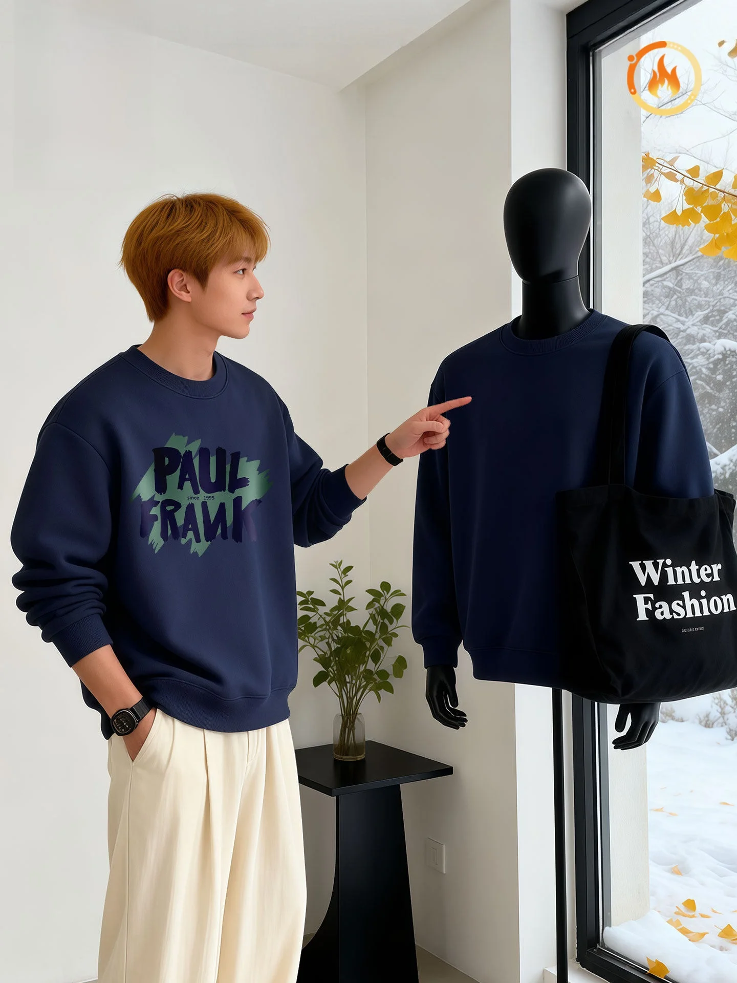 

Heavyweight Fce Long Sve Crew Ne Sweatirt Men's Spring Autumn New Sle k Blue Monkey Print Casual Coat