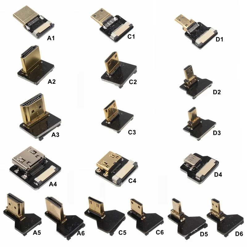 FPV 20Pin HDMI Compatible con tipo A C D macho arriba y abajo en ángulo Micro mini-hdmi macho HDTV FPC Cable plano multicóptero fotografía aérea