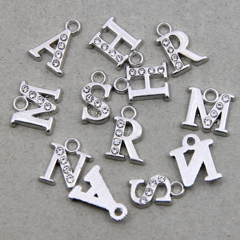 10pcs/set Alloy Letter Pendant Charms Tessellation Rhinestone 26 Alphabet Pendant For Jewelry Making DIY Bracelet Necklace