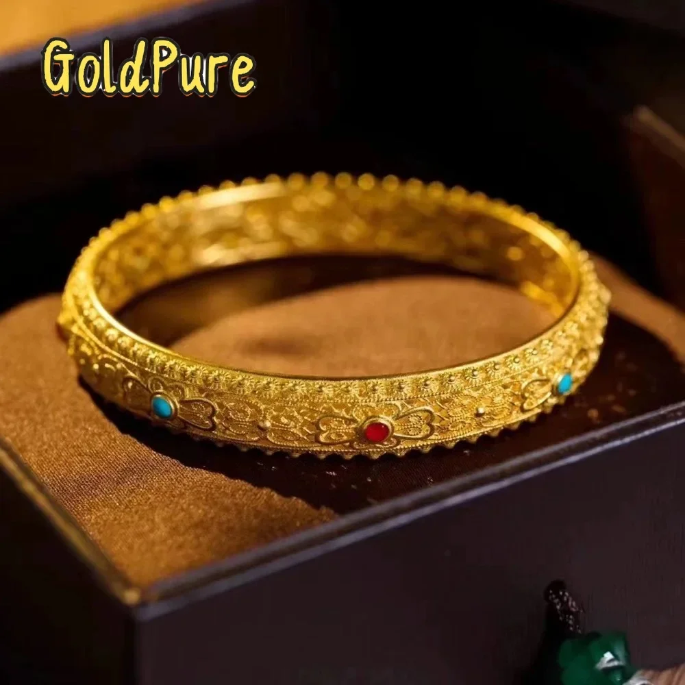 

Goldpure Luxury 24K 9999 Pure Gold real gold Women's Bracelet Hollow Filament Enamel Bracelet