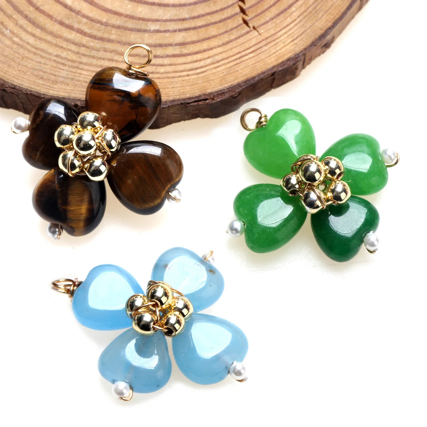 

3 шт./лот, медная проволока, 3 цвета, бусины из натурального камня, подвеска в виде цветка, браслет, ожерелье, аксессуары для изготовления ювелирных изделий своими руками