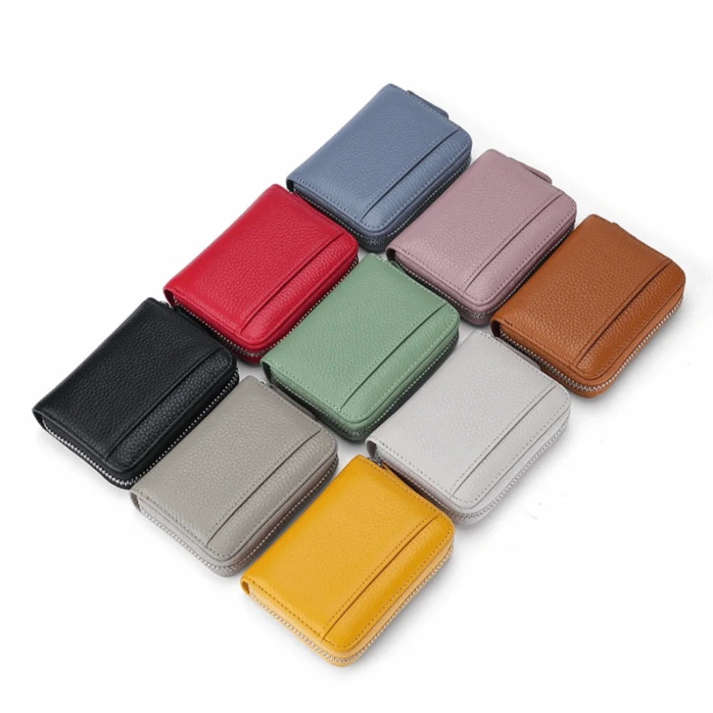 Top Layer Cow Leather Card Holder Genuine Leather Anti-Theft Technology Short Wallet RFID Protection Credit Card Holder