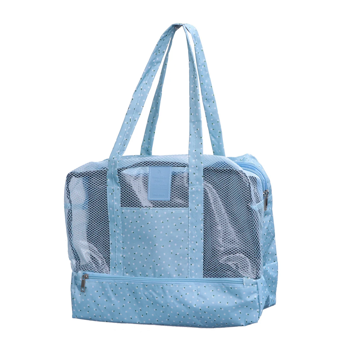 Large Sky Blue Beach Tote Bag Waterproof Dry Wet Separation Multipurpose Travel Swimming Sports Gym Bag Foldable