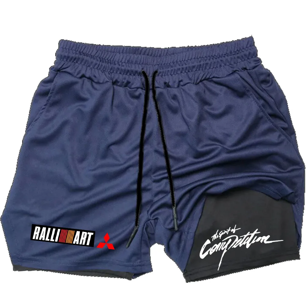 

Men's Double Layer Running Training Shorts Mitsubishi Racing Evo Graphic Print Adjustable Drawstring Waist Sports Fitness Shorts