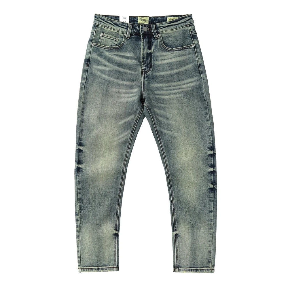 Jean en Denim Slim pour hommes, rétro américain, Vintage, Simple, 97% coton lavé, vieux, décontracté, léger, extensible, pantalon droit, nouvelle collection automne 2025