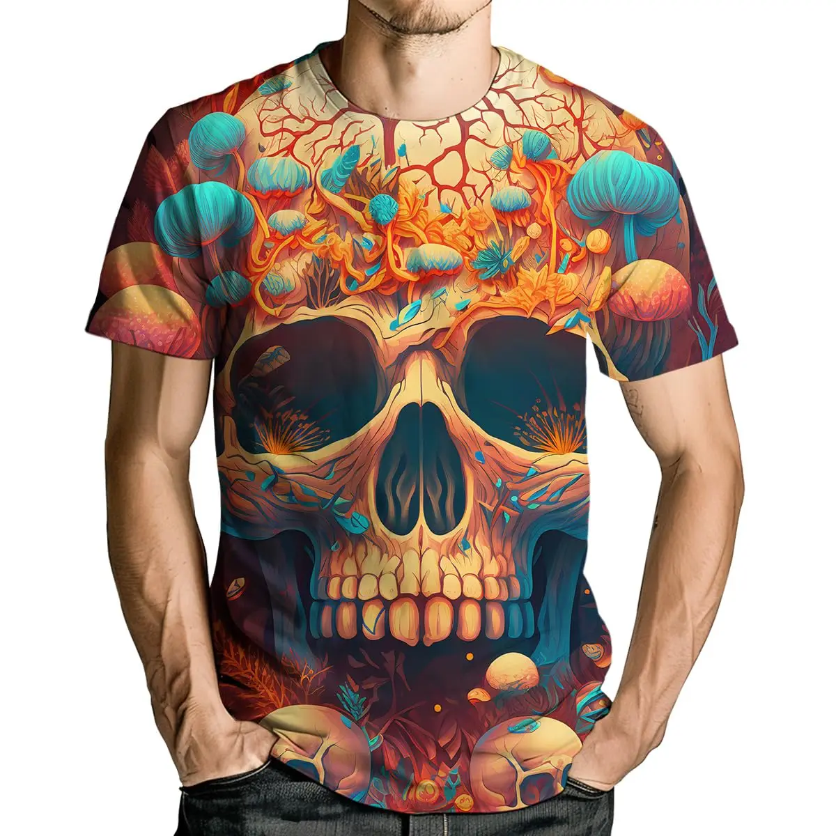 

2025 Summer Large Size Men's T-Shirt Men's Street Skull Printed Short Sleeve Unisex Casual Breathable Short Sleeve Shirt
