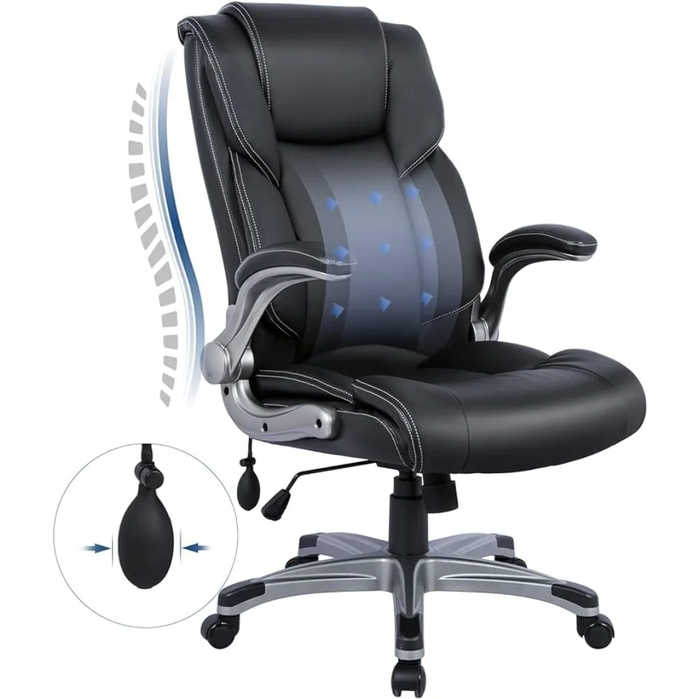 High Back Executive Office Chair- Ergonomic Home Computer Desk Leather Chair with Padded Flip-up Arms, Adjustable Tilt Lock,