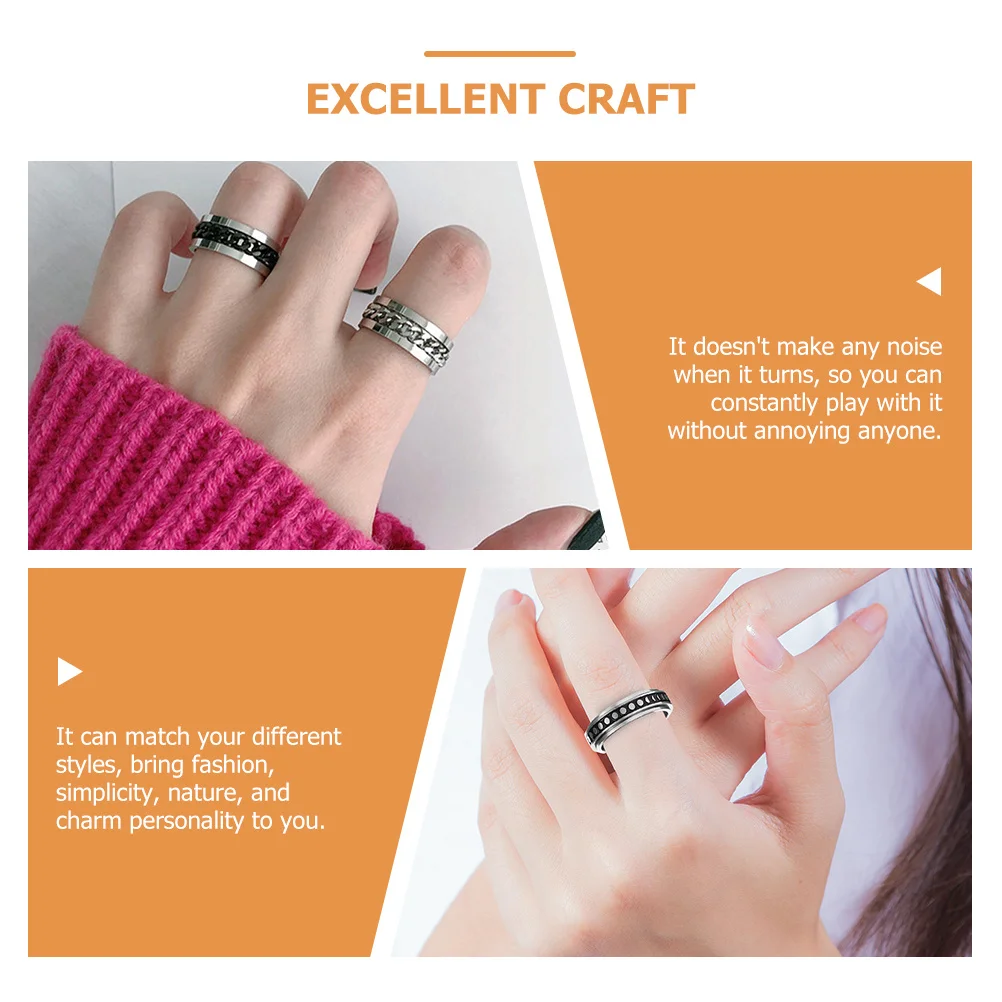 

5pcs Titanium Steel Rotate Fidget Ring Bead Band Anti Anxiety Stress Relieving Ring For Lightweight