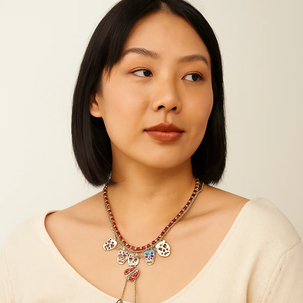 فاسق شخصية معدنية الجمجمة قلادة قلادة الأدب الرجعية الترقوة سلسلة الاتجاه موضة خمر القرط الخريف