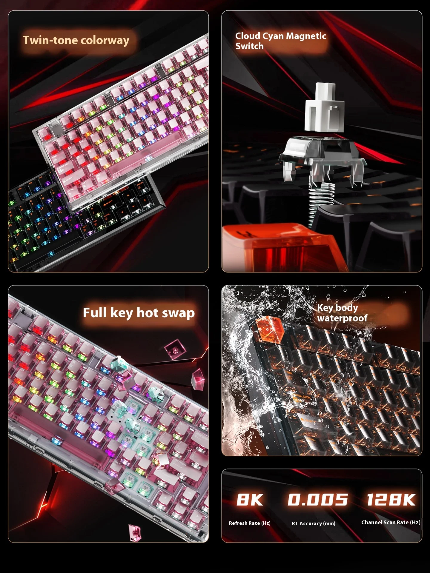 คีย์บอร์ดเกมมิ่ง Apex75he แบบมีสาย พร้อมสวิตช์แม่เหล็ก กันน้ำ โปร่งใส สำหรับการเล่นเกมอีสปอร์ต  รับประกันความทนทาน