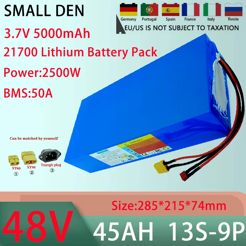 New 48V 45AH 13S9P 21700 lithium battery pack With 50A BMS 100-2500W high-power rechargeable battery+54.6V 5A charger