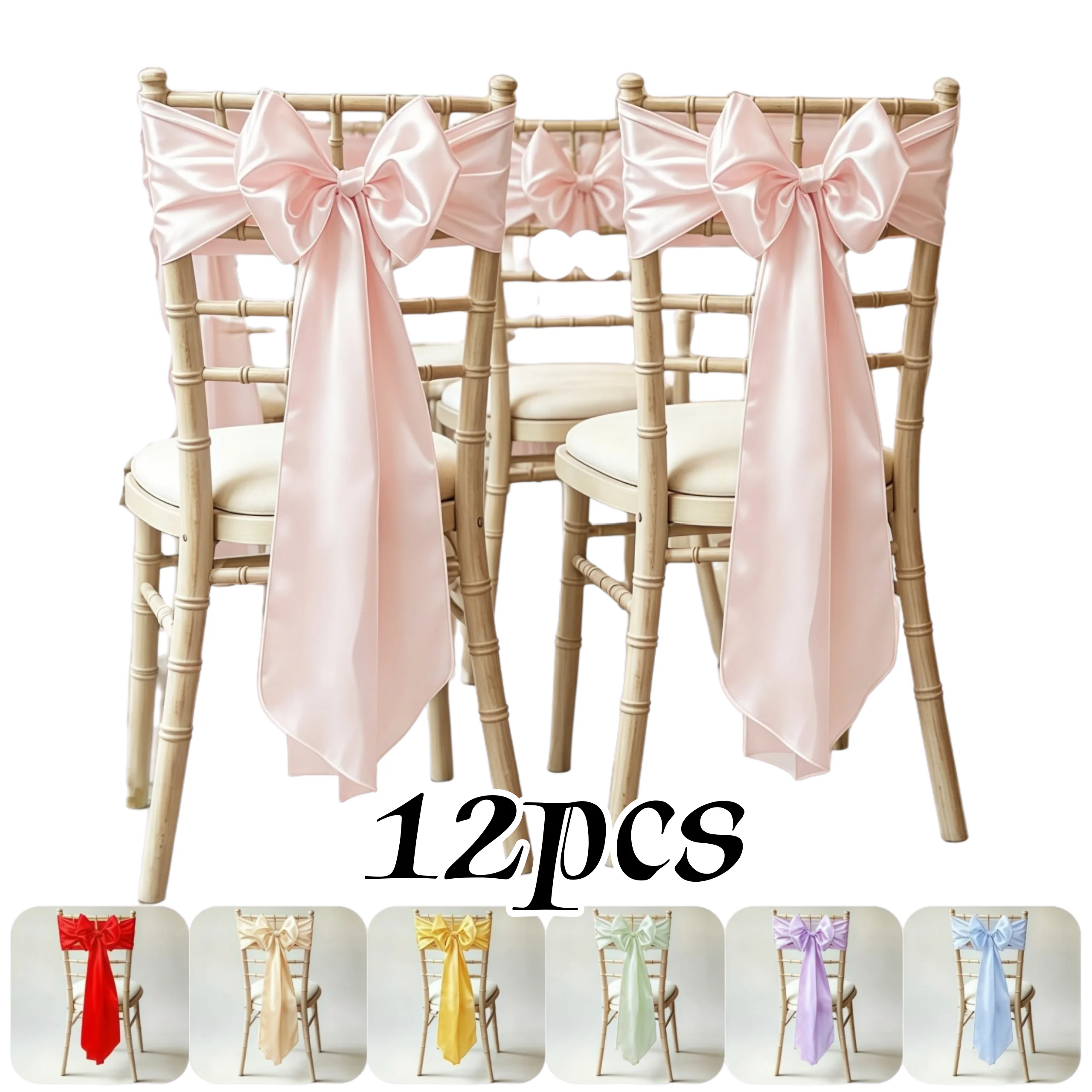 2/12pcs Romantic Satin Chair Sashes Universal Chair Covers Bow Ribbon Ties for Wedding Reception Banquet Party Event Chair Decor