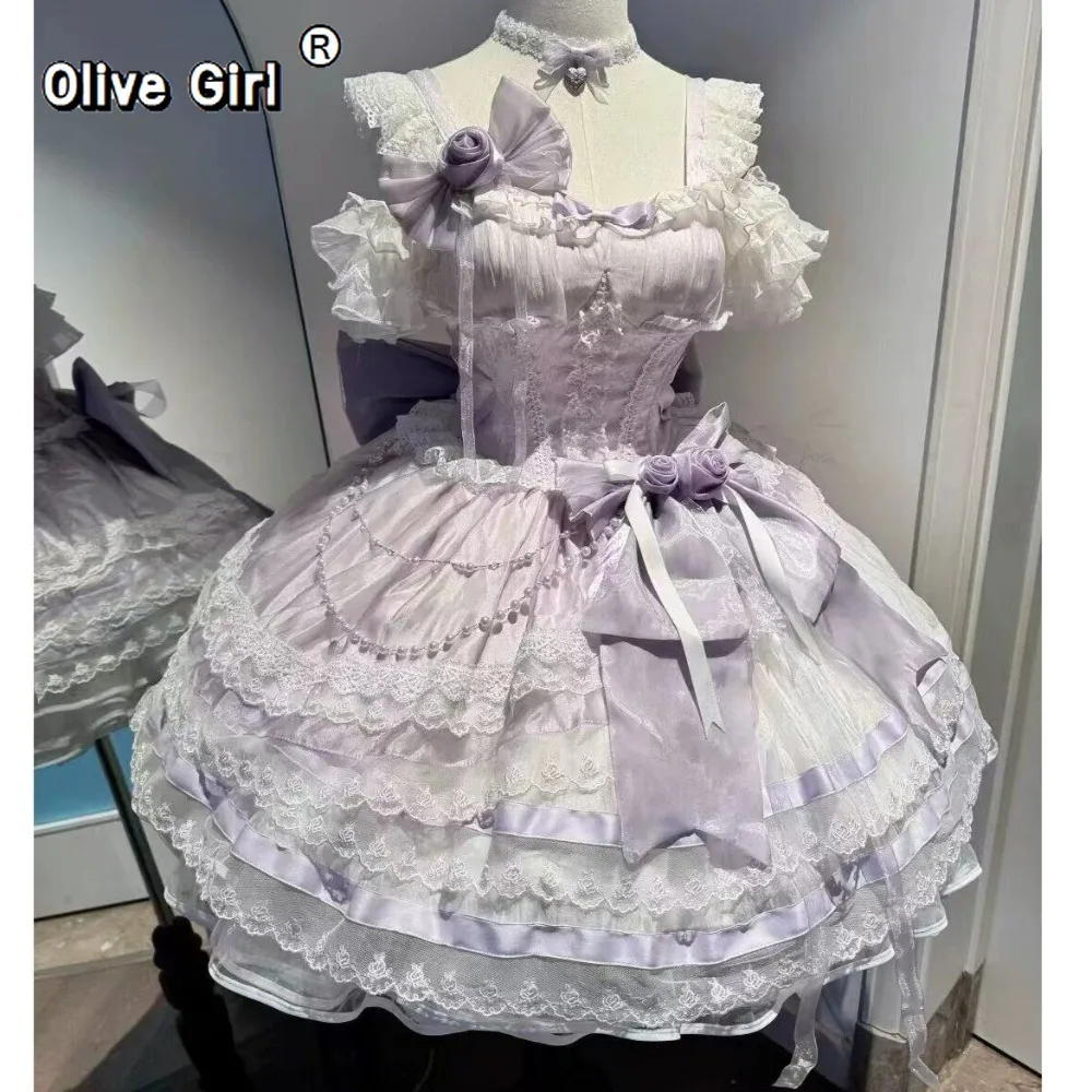 Olivegirl Lolita Style Sweet Ballet Cute Girl Lady Dress Fairy Heavy Industry Lace Birthday Party Princess Dress Jsk for Women