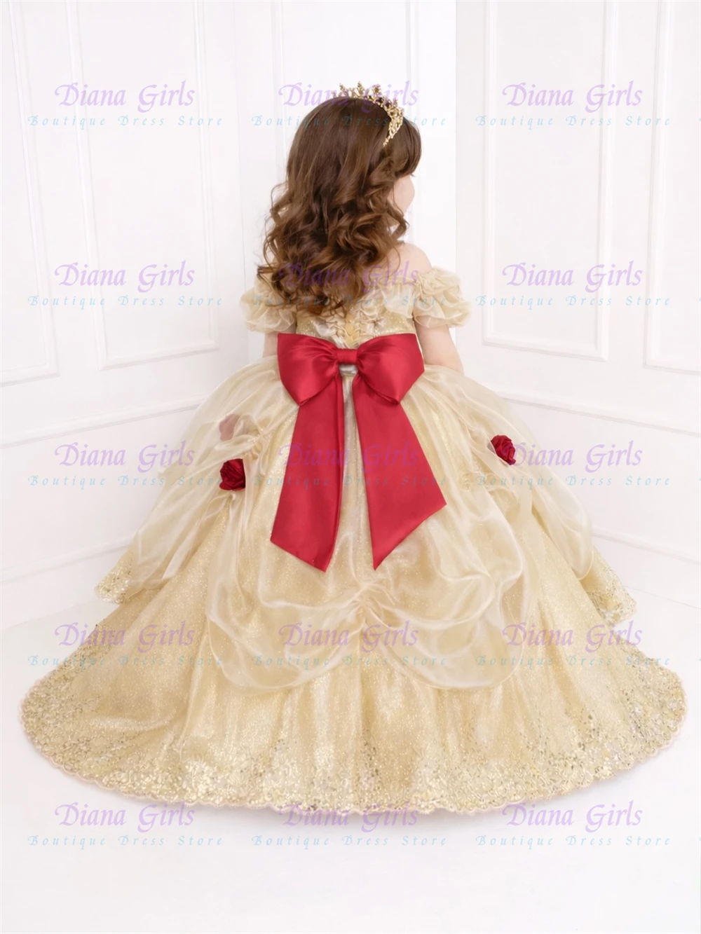 

Gorgeous Quality Champagne Tulle Fluffy Flower Girls Dress Exquisite Applique for Kid Wedding Birthday Party Evening Ball Gowns