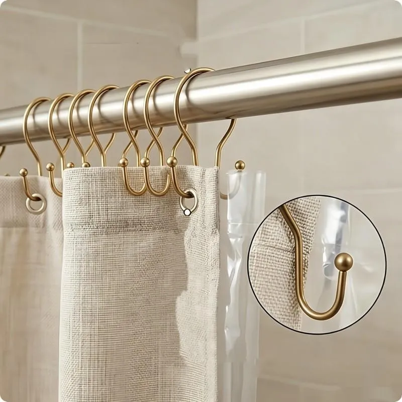 Gold Double Ear Shower Curtain Rings 31 pcs, Smooth Sliding Iron, Easy to Install on Bathroom Shower Rods