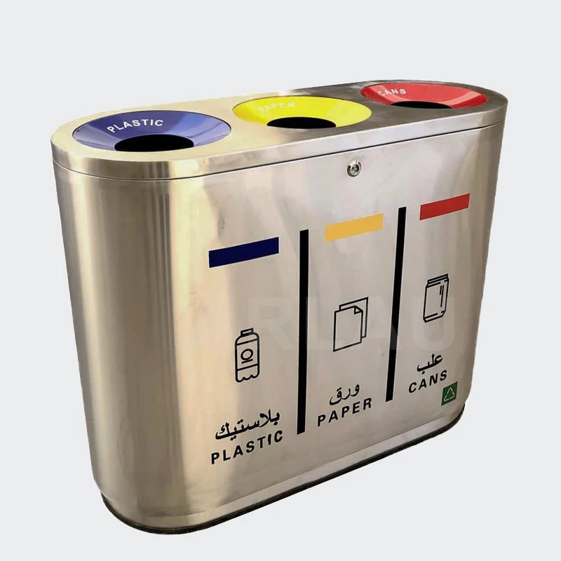 Outdoor Commercial Stainless Steel 2 3 4 Compartment Recycling Station Metal Waste Bin Shopping Mall Public Garbage Trash Can