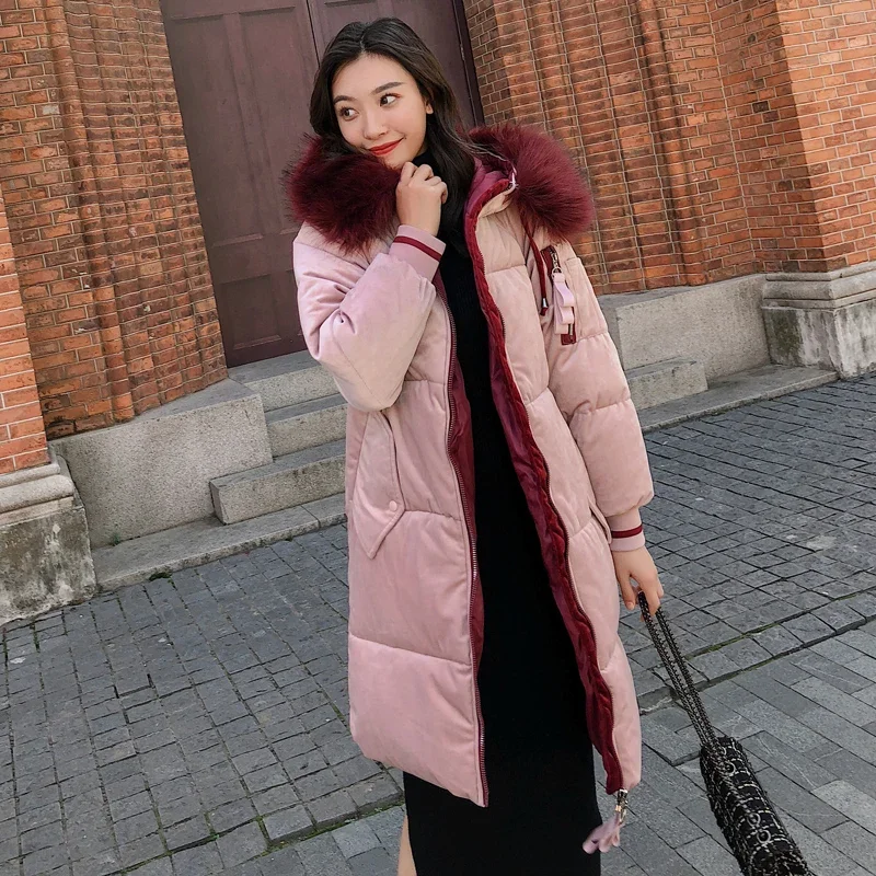 Winter Women\'s Clothing New Fashion Long Parka Feminine Coat Velvet Female Winter Jacket Parka Woman Fur Collar Coat