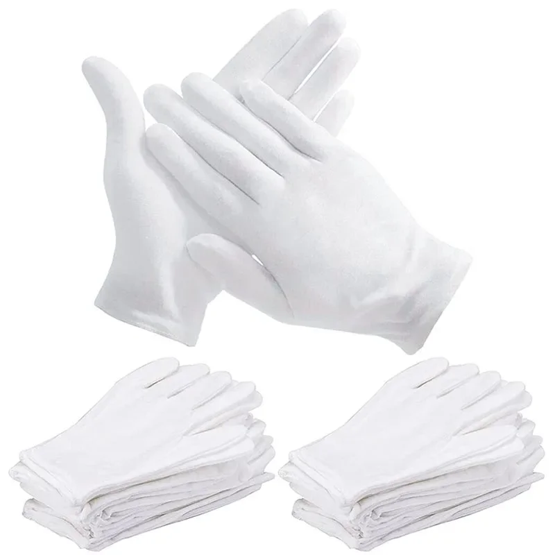 2Pairs White Cotton Gloves Thickened Stretchable Lining Glove Cleaning Glove Gardening Gloves Jewelry Gloves for Home Work