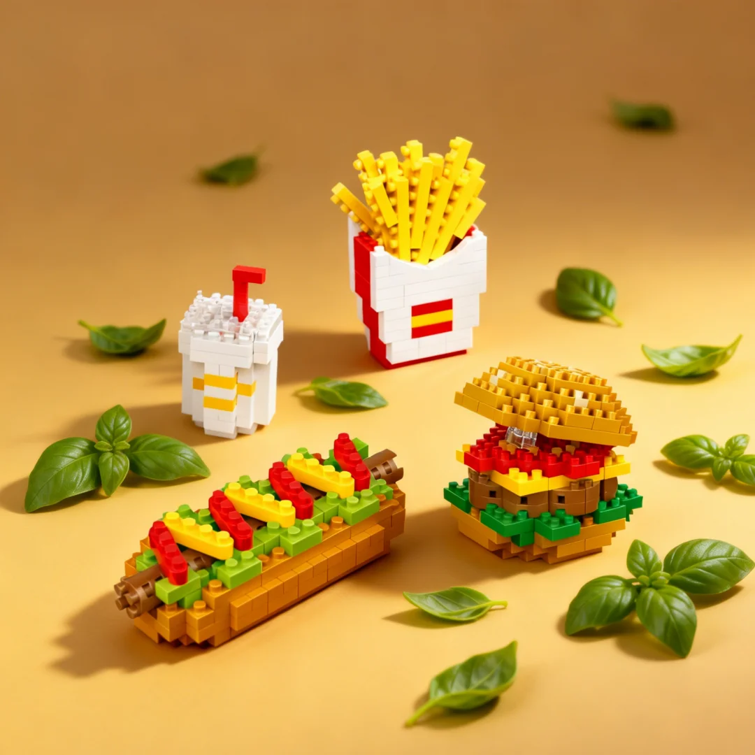 Realistic Burger Fries Cola Sushi Mini Food Model Micro Building Blocks–Desk Decor,Pretend Play Kitchen Toy,Birthday/Party Gift
