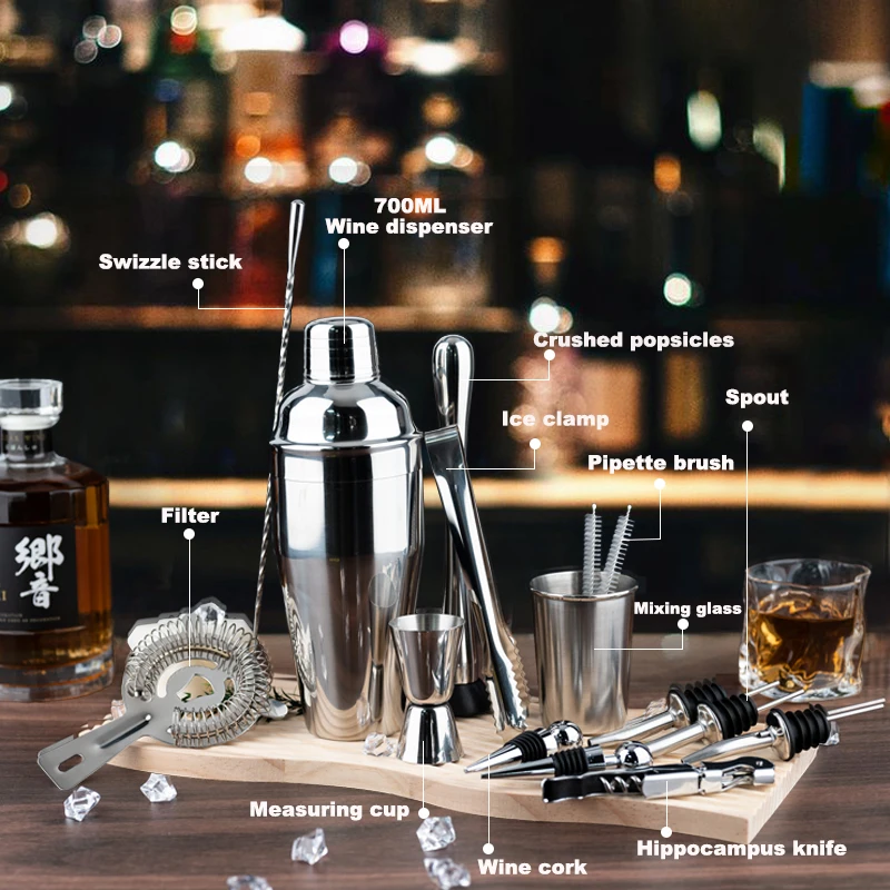 2025 New Stainless Steel Cocktail Shaker Mixer Wine Martini Shaker For Bartender Drink Party Bar Tools Set