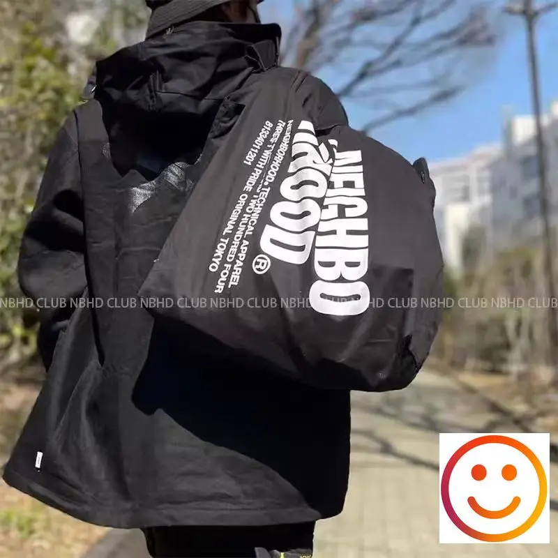 Mochila NBHD de barrio negro para hombre y mujer, bolso de hombro informal de alta calidad, con estampado de letras, 2024