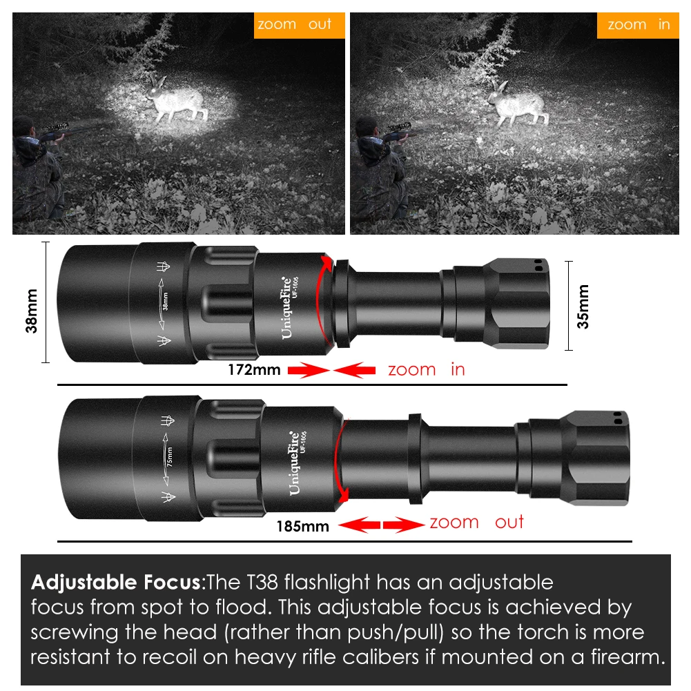 UniqueFire 1605 5W IR 850nm torcia a LED ricaricabile 3 modalità Zoomable infrarossi 38mm torcia a lente per visione notturna cannocchiale arma