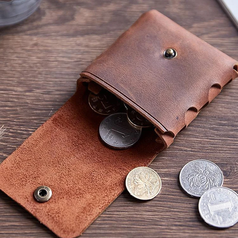 100% Genuine Leather Coin Purse For Men Women Female Cowhide Vintage Small Mini Money Bag Earphone Line Case Change Pouch Holder