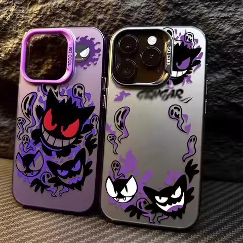 Plating Phone Case for iPhone XS 16E SE4 12 16 15 14 13 11 Pro Max X XR 8 7 Plus SE 2020 P-Pokemon Gengar Ghost Shockproof Cover