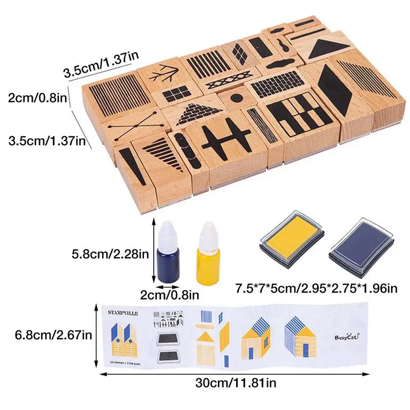 مجموعة طوابع خشبية على شكل مدينة، مجموعة فنون وحرف يدوية مطاطية للأطفال في العطلات والمناسبات، طوابع متنوعة للأطفال