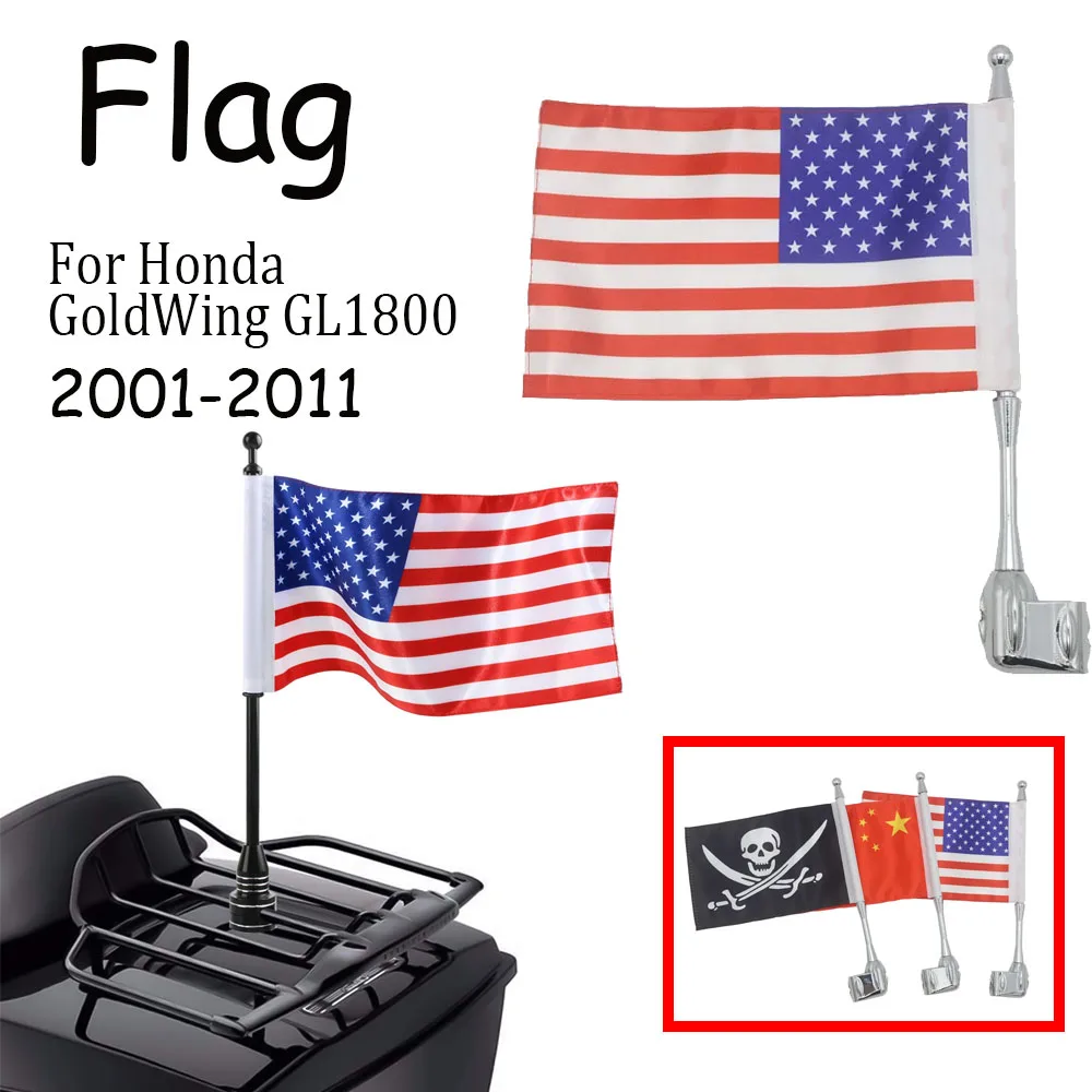 

Motorcycle American Flag Side Mount Luggage Rack Antenna Vertical Flagpole For Honda Goldwing 1800 GL1800 01-08 Chrome Flagpole