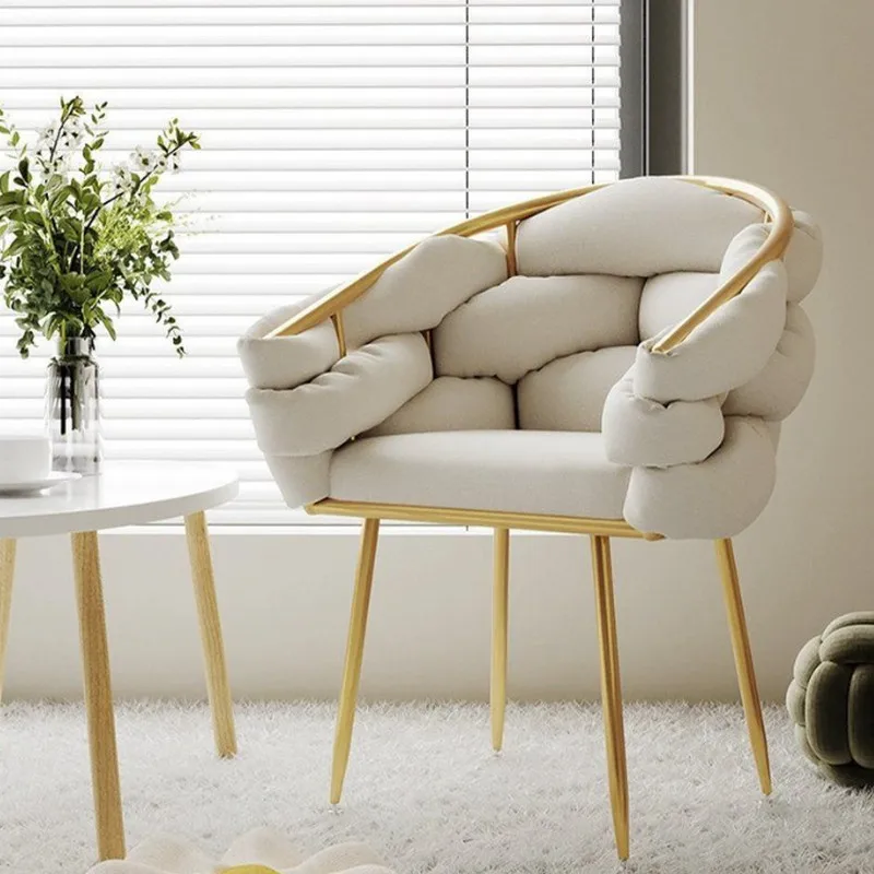 Nordic Luxury Makeup Chair Living Room Puffs Armchairs Dining Flannel Backrest Chair Modern Relaxing Single Sofa Furniture