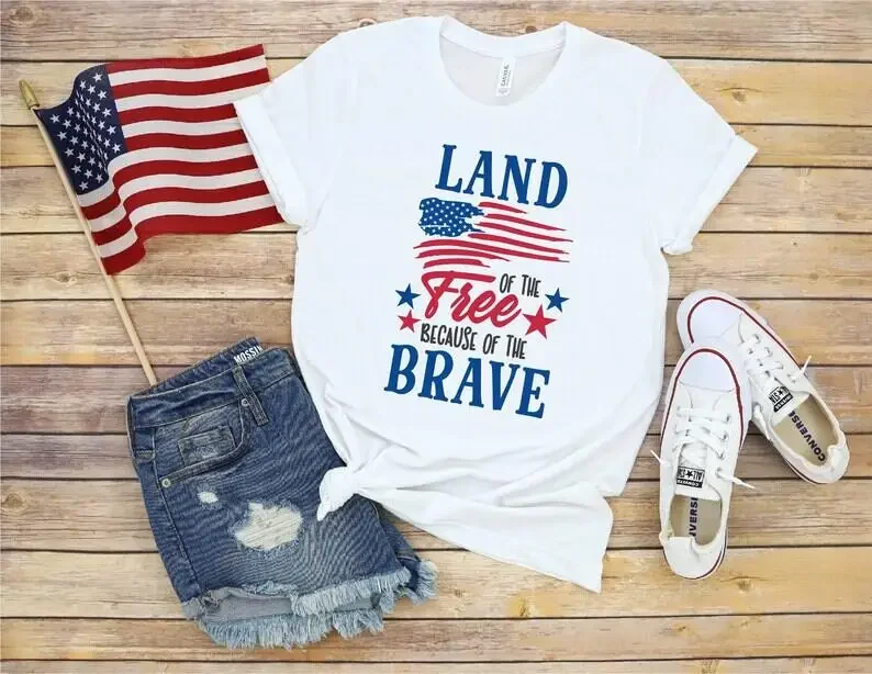 

Land Of The Free Because Of The Brave Shirt, 4th Of July Shirt, Independence Day Fourth Of July American Flag 100% Cotton Shirt