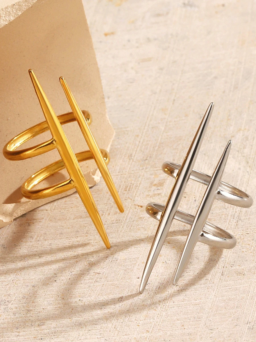 New Design Fashion Pop Gold-Plated Stainless Steel Line Ring for Women Couple Personality Hip Hop Jewelry Wholesale