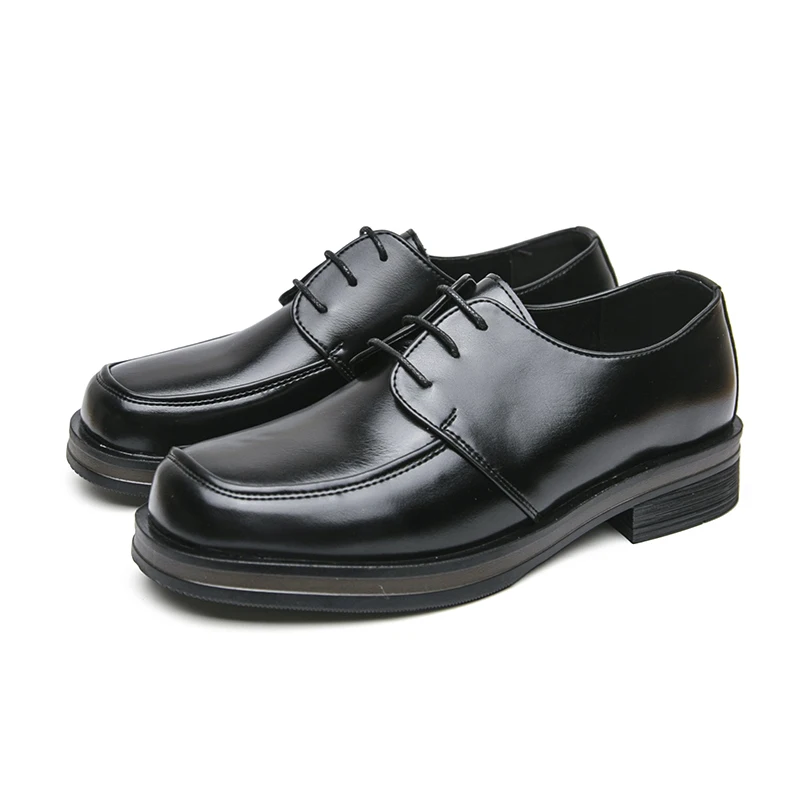 Fashion Male Square Toe Platform Leather Shoes Lace Up Derby Formal Dress Shoes Comfort Business Wedding Office Oxford Footwear