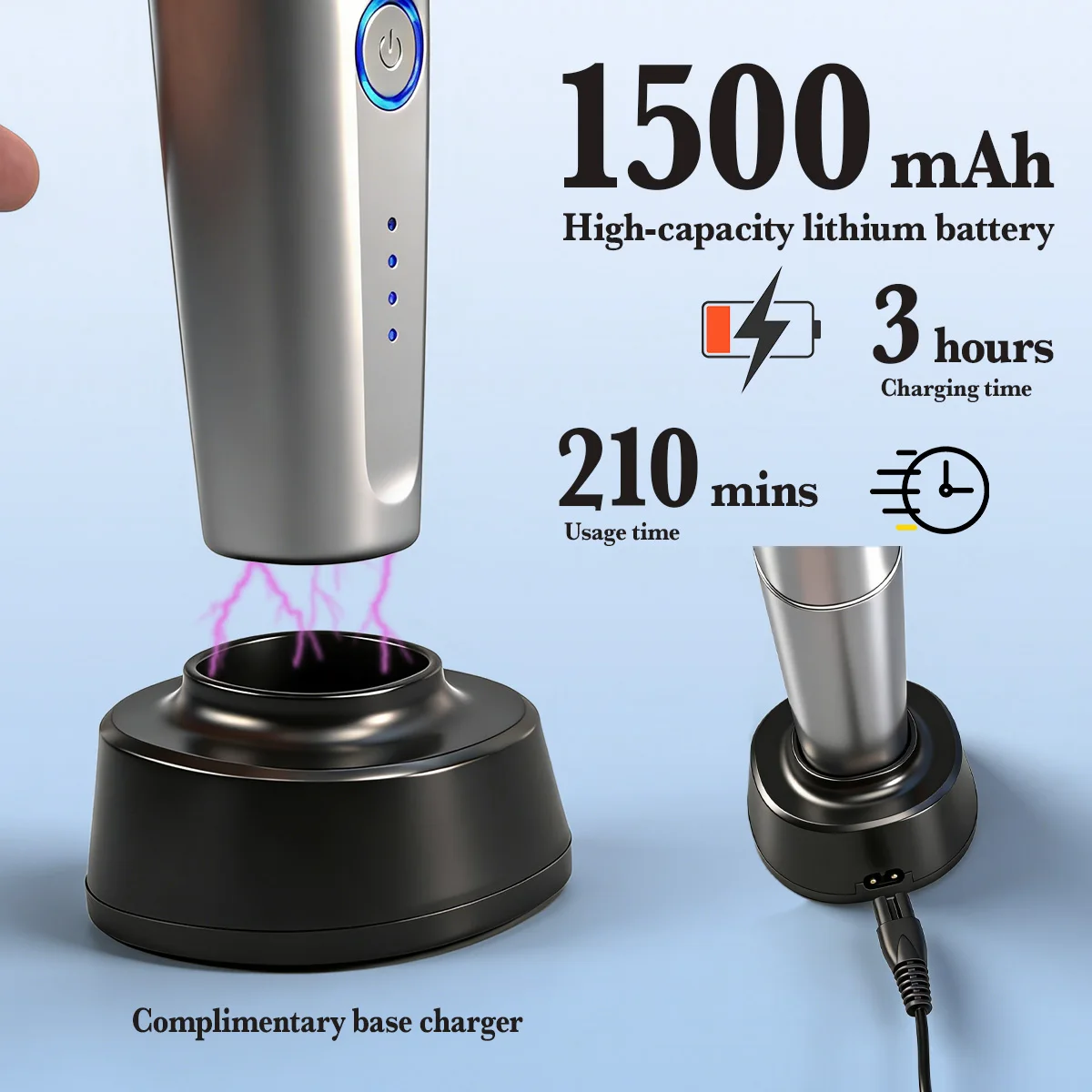 Professional Hair Clipper Large battery Trimmer 0 tooth One-click start 7000RPM LED Light Charging Base for Barber men BRDCLIP