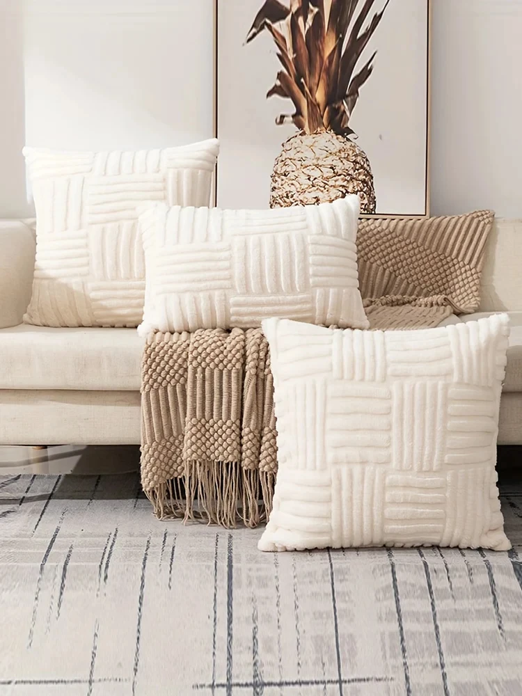 Boho Faux Fur Plush Throw Capas de Almofada, Creme, Branco, Macio, Fofo, Decorativo, Fronha para Sofá, Sofá, Luxo, 1Pc