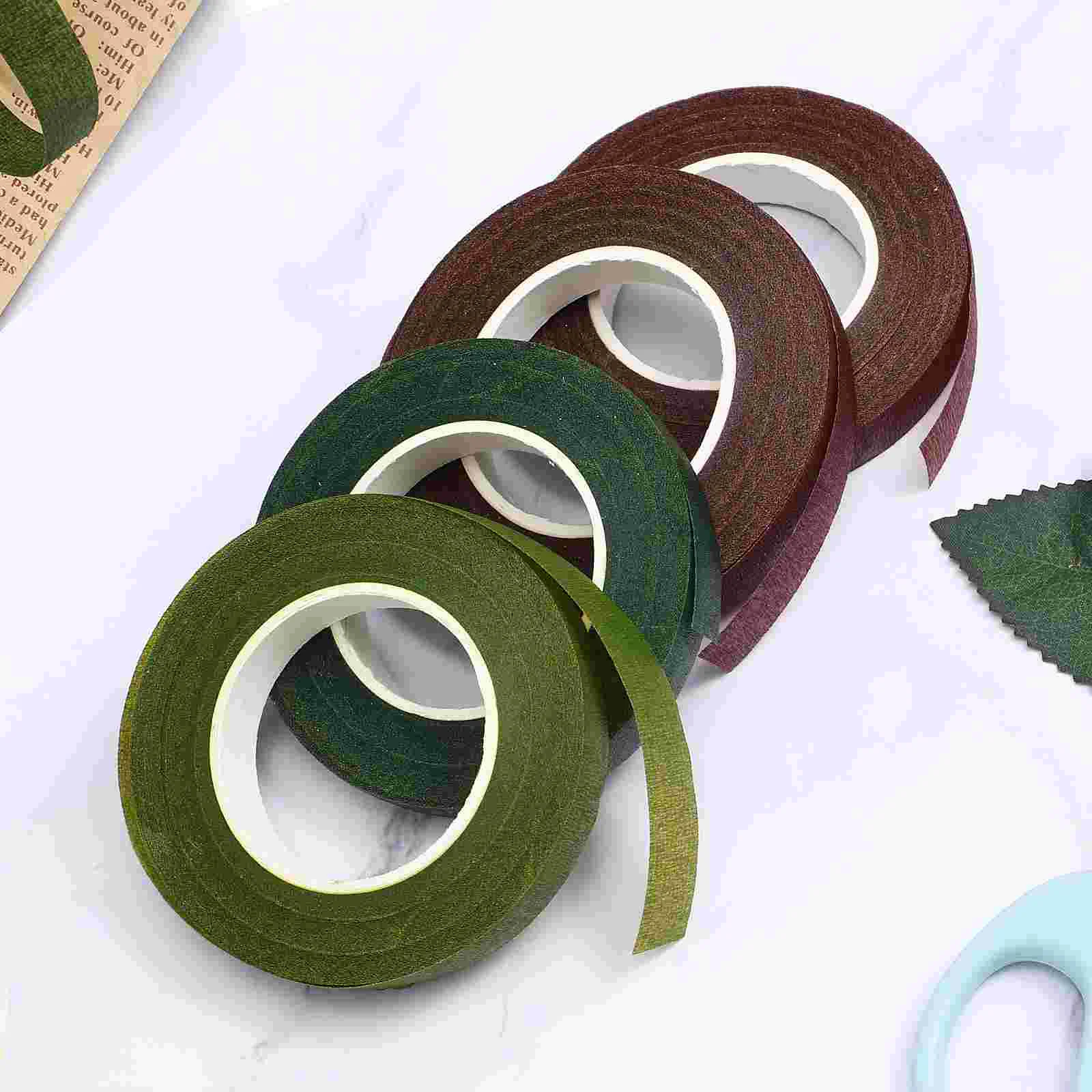 4 Rolls 30 Yard Wide Dark Green Floral Tapes Adhesive Packing Tape for Bouquet Stem Wrap Florist Tape(Dark Green + Light Green +