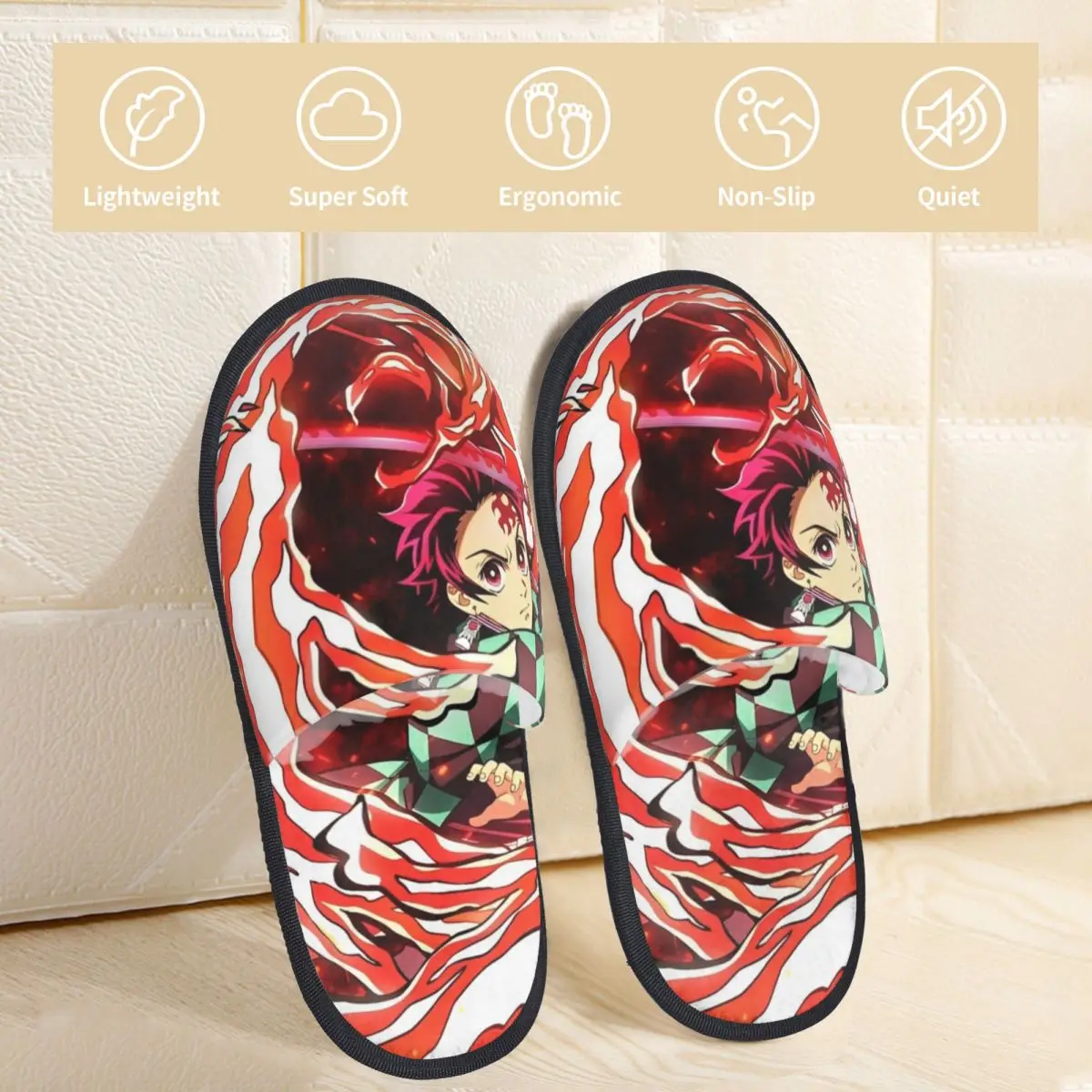 Winter Home Cotton Slippers Tanjiro Kamado Accessories Household Fur Slippers Slides Bedroom Demon Slayer Cozy Anti-skid Slides